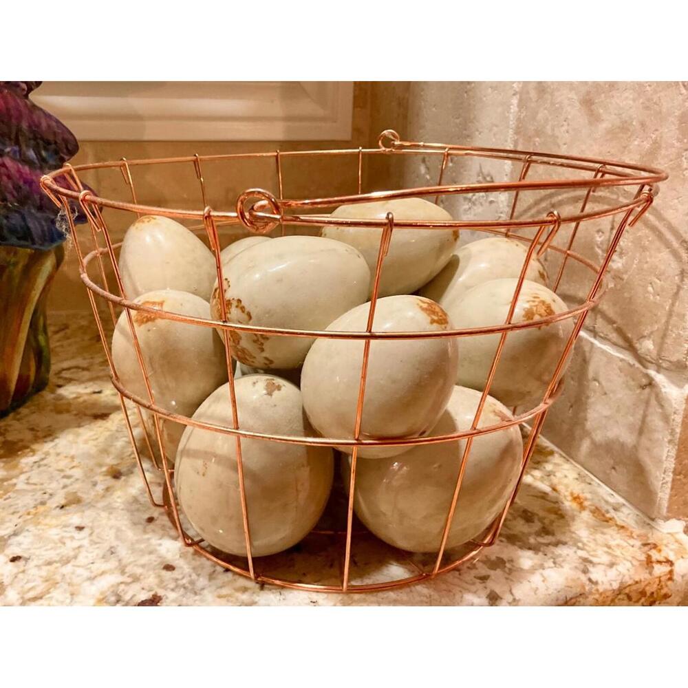 Beautiful 15 Ceramic Eggs  Copper Basket Artisan Made Easter & Year Round